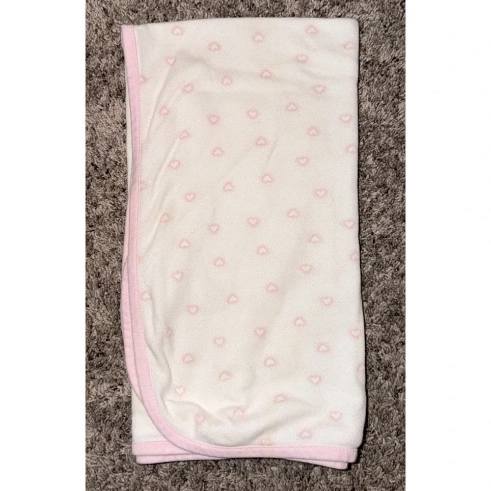 Precious Firsts By Carter's Pink White Hearts Baby Blanket Cotton Ribbon